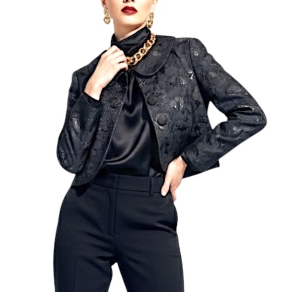 Trina Turk black silk blend jacquard floral cropped jacket bolero blazer 12 - Picture 1 of 16